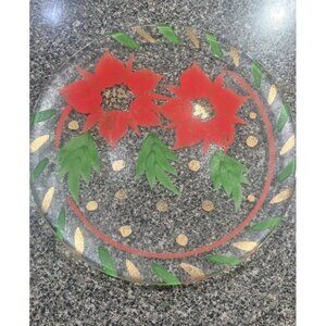 Vtg. KODA BODA poinsettia round glass plate/platter 13"diameter from Sweden